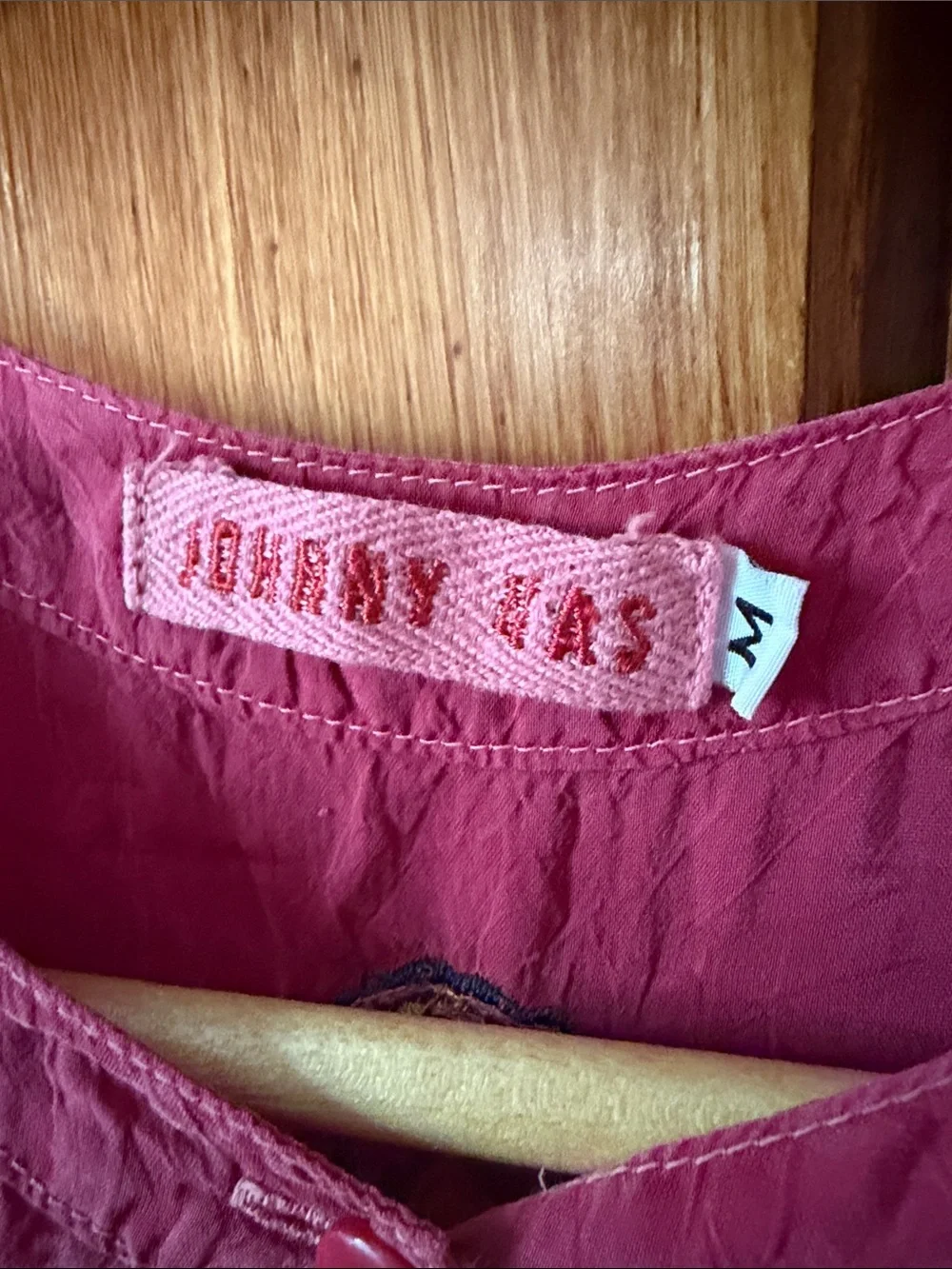 Johnny Was long sleeve Embroidered Drawstring Waist Blouse Medium, berry color